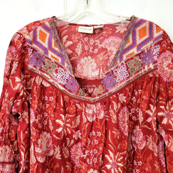 Rachael Zoe Red Cotton Floral Print Peasant Blouse - Picture 2 of 5